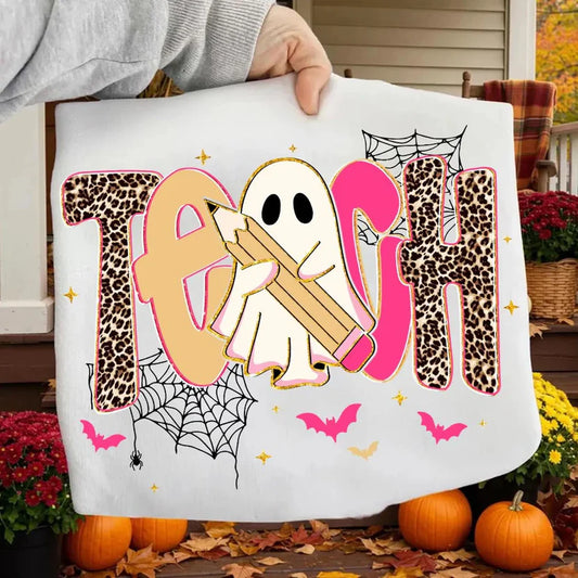 Pink & Leopard Teach with Ghost Tee or Crew