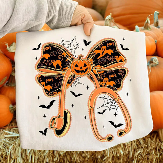 Orange Pumpkin Stethoscope Tee or Crew