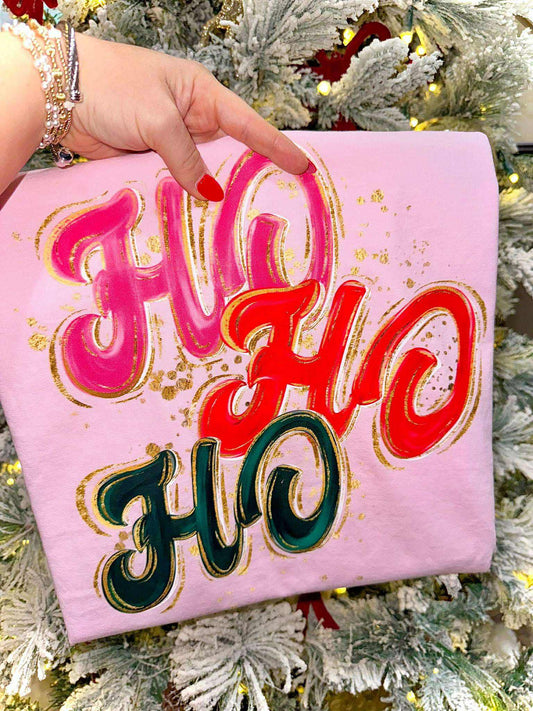 Pink Xmas Ho Ho Tee or Crew