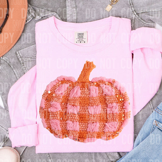 Faux Yarn Pink Pumpkin Tee or Crew