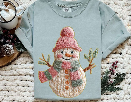 Faux Yarn Snowman Tee or Crew