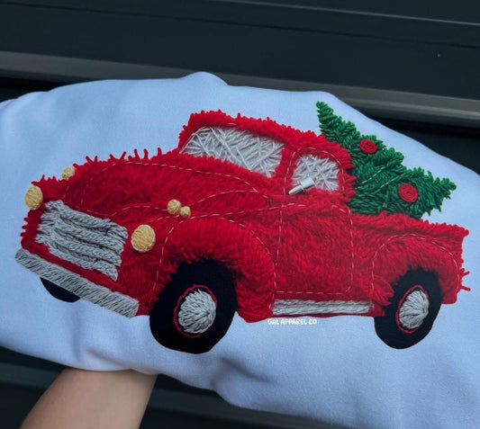 Faux Yarn Christmas Tree Truck Tee or Crew