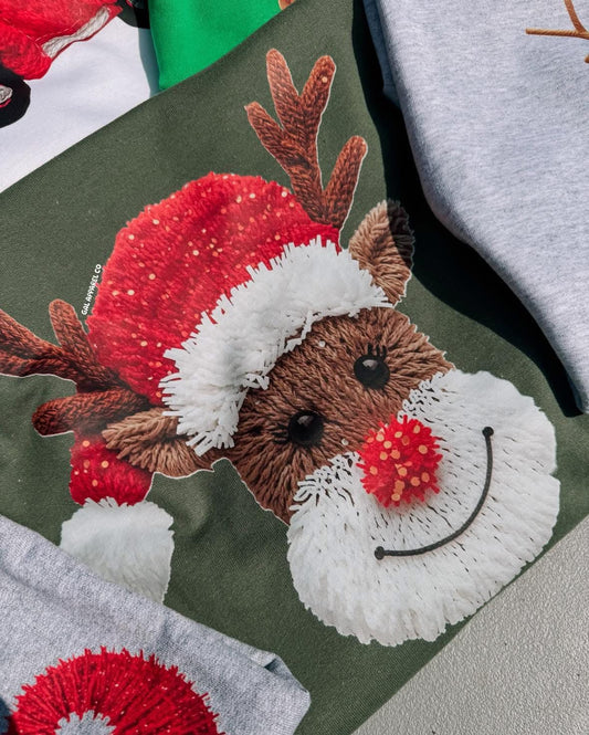 Faux Yarn Reindeer Tee or Crew