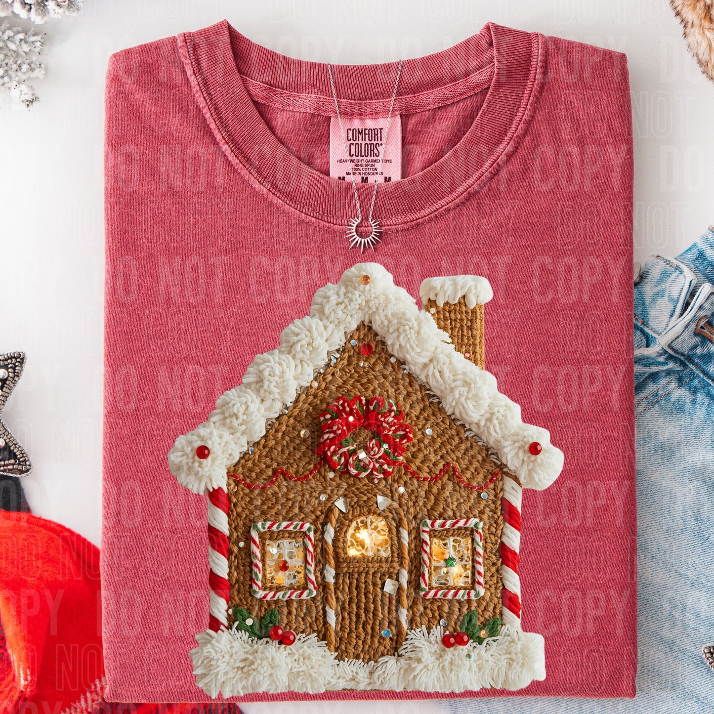 Faux Yarn Gingerbread House Tee or Crew