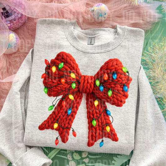Faux Yarn Xmas Bow Tee or Crew