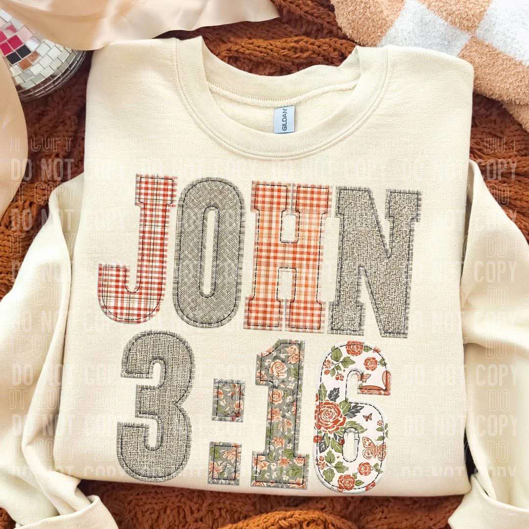 Faux Embroidery John 3:16 Tee or Crew