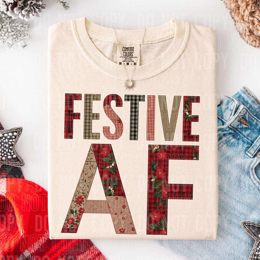 Faux Embroidery Festive AF Tee or Crew
