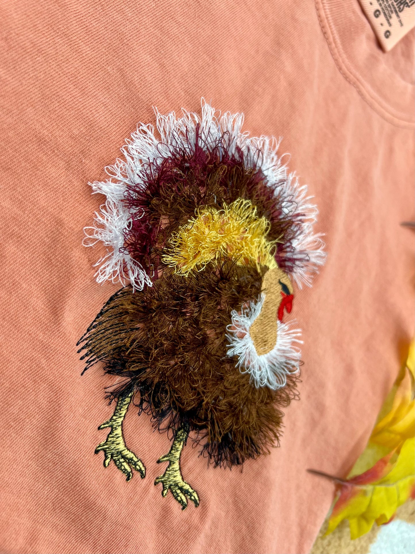 Fluffy Turkey Embroidered Tee or Crew