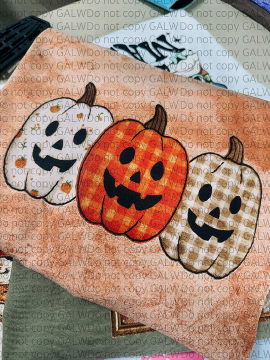 Faux Patch Stitched Pumpkins Tee/Sweatshirt