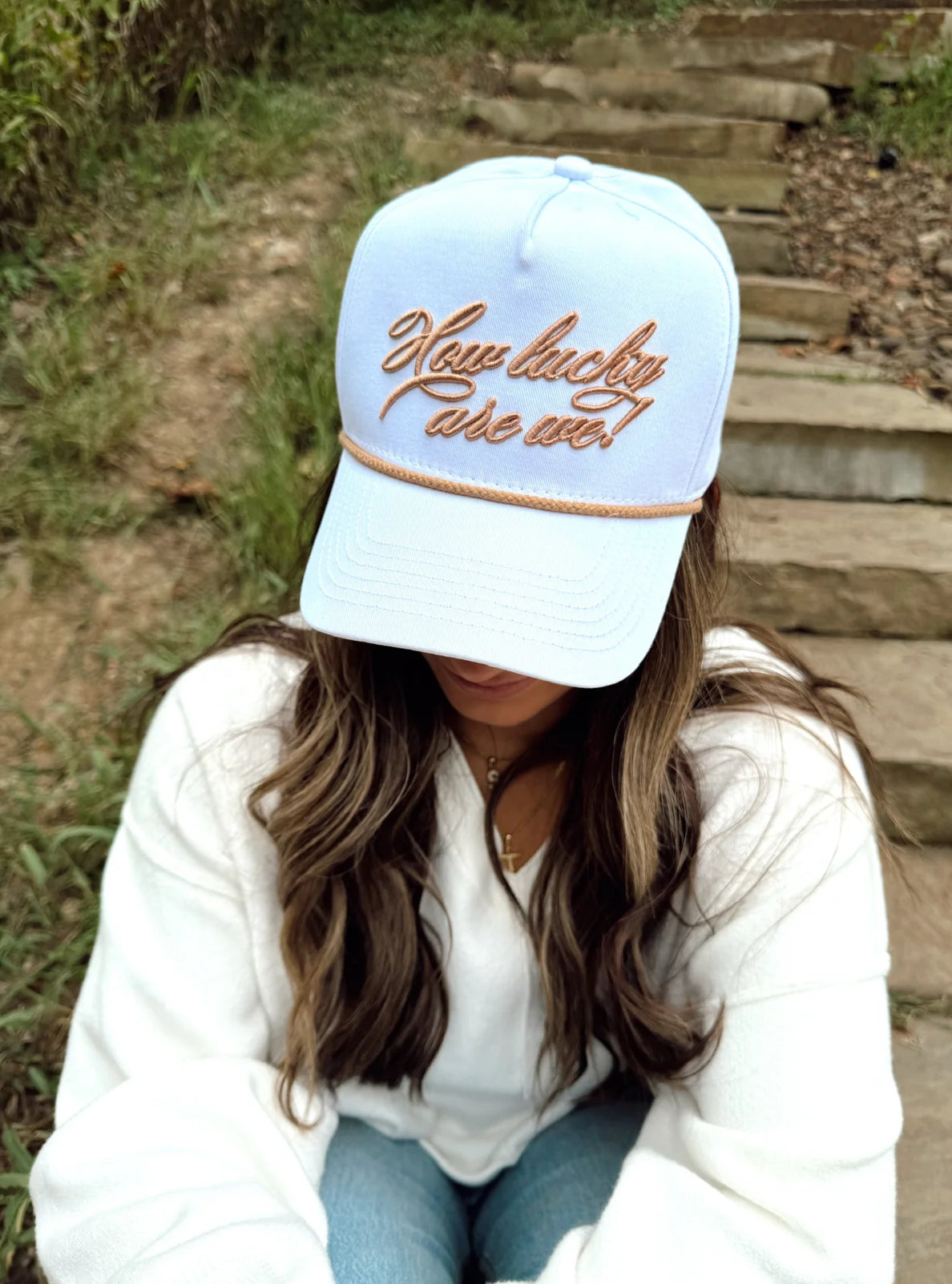 How Lucky Are We - White Vintage Hat