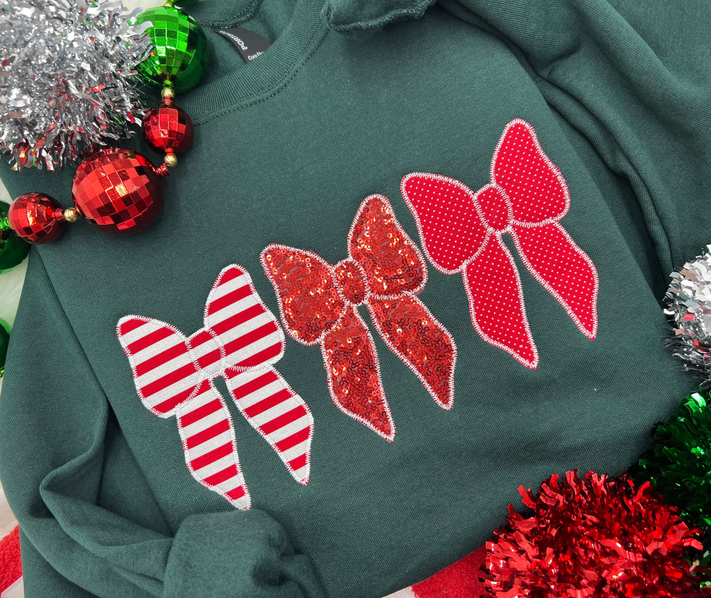 Xmas Bow Embroidered Tee or Crew
