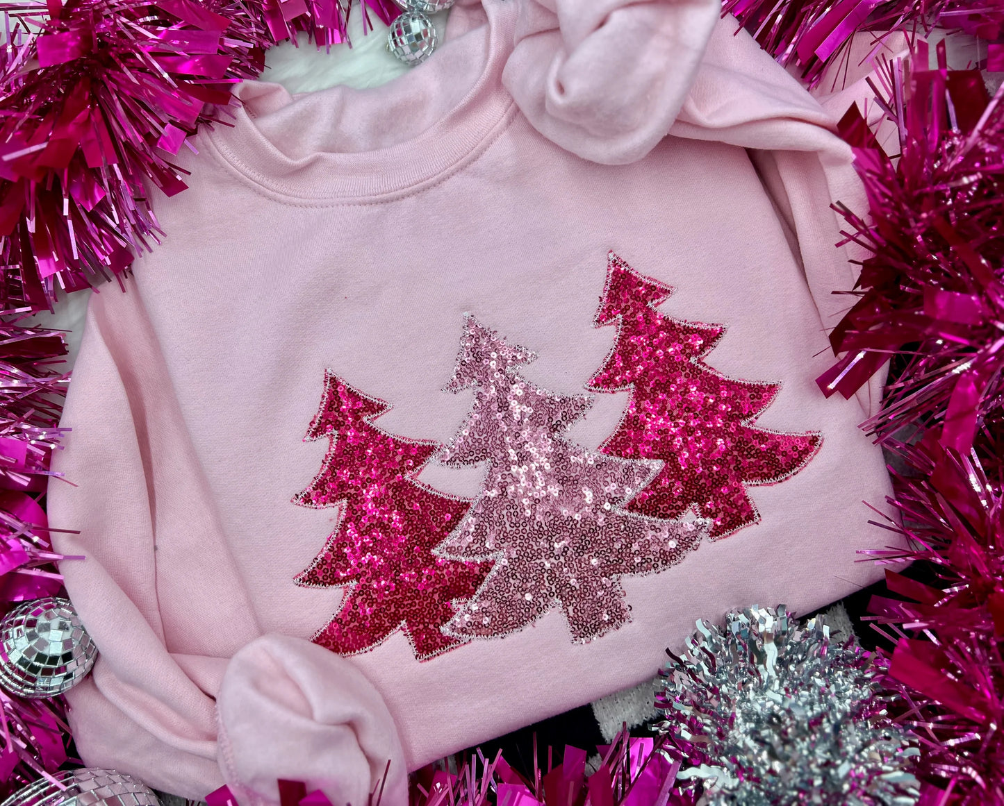 Pink Christmas Embroidered Tee or Crew