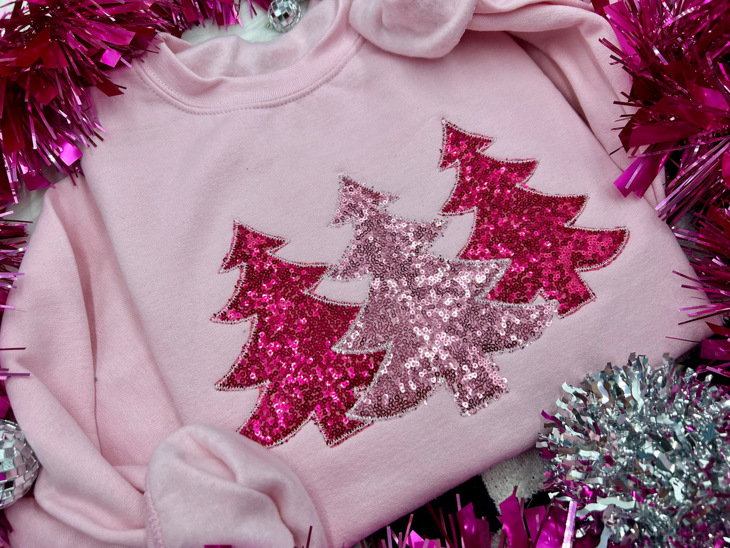Pink Christmas Embroidered Tee or Crew