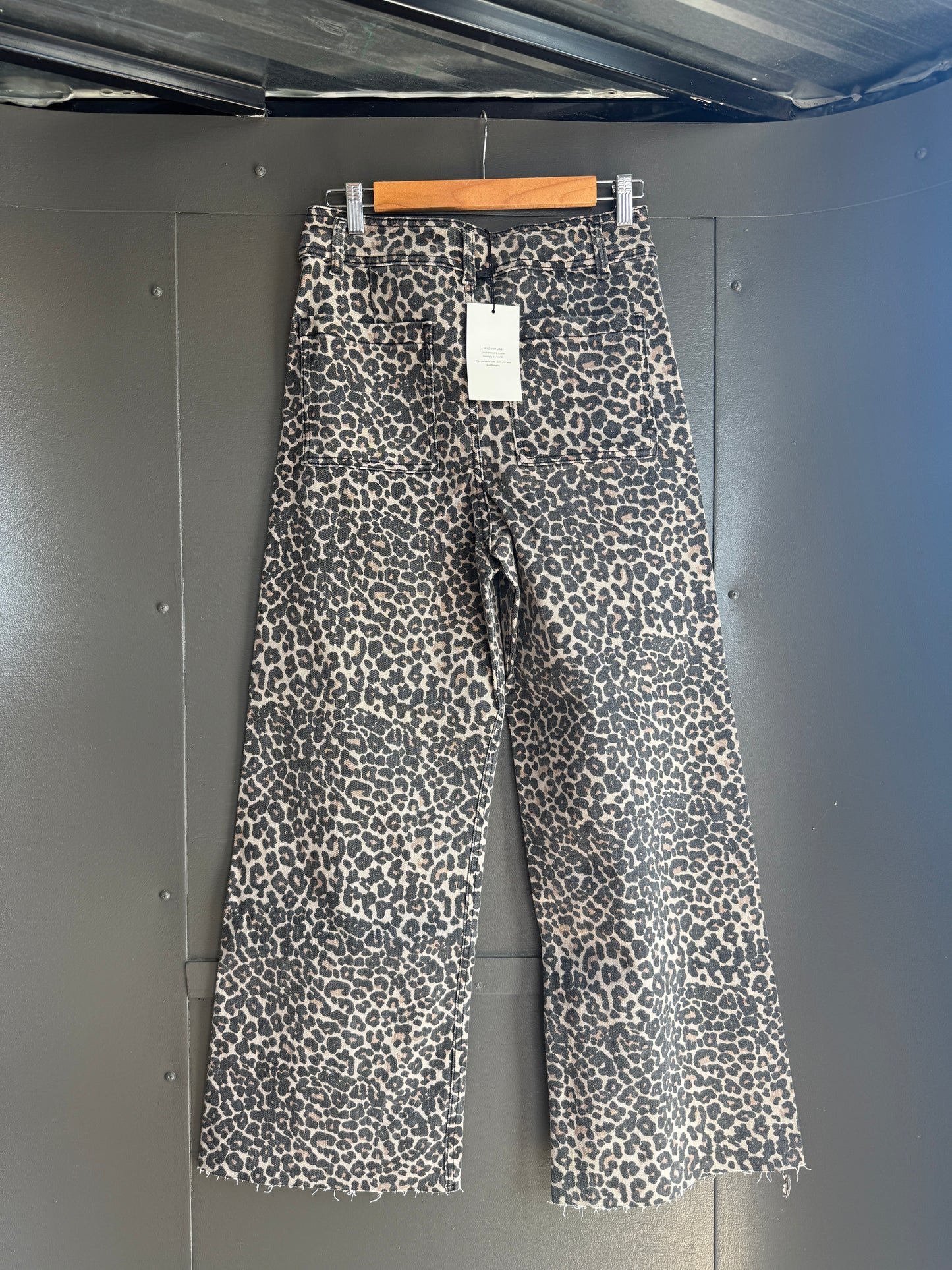 Miou Muse Cheetah Wide Leg Denim Pants - MED