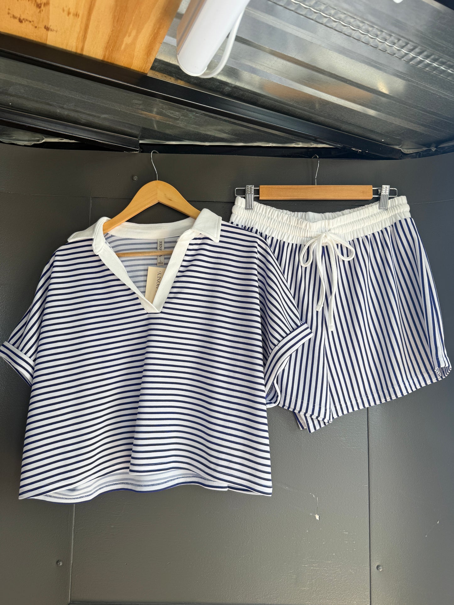 Zenana Blue Stripped Short Set- (2) LRG