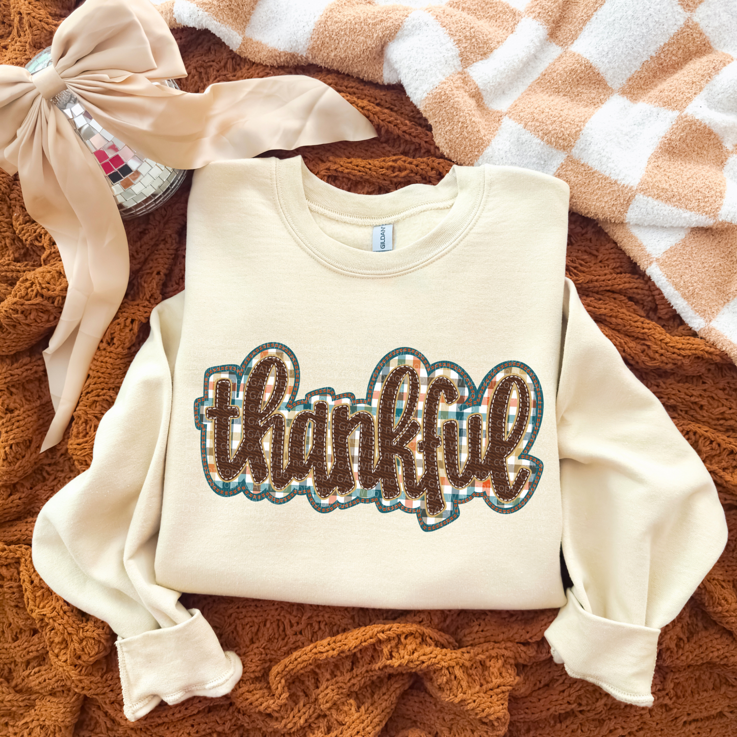 Faux Embroidery Thankful Tee or Crew