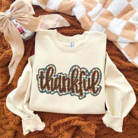 Faux Embroidery Thankful Tee or Crew