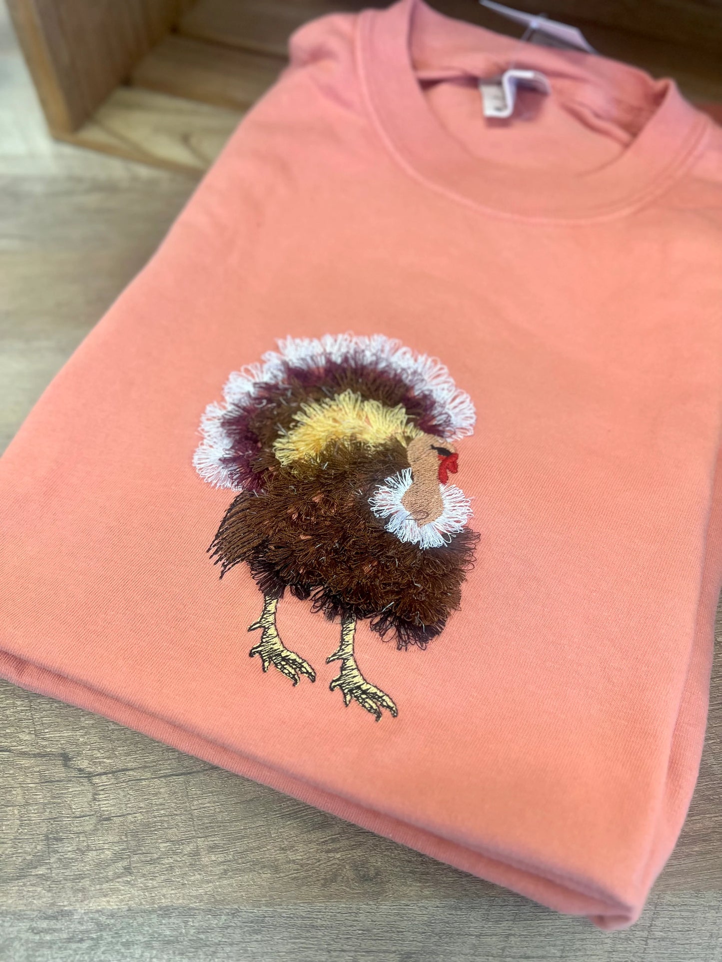 Fluffy Turkey Embroidered Tee or Crew