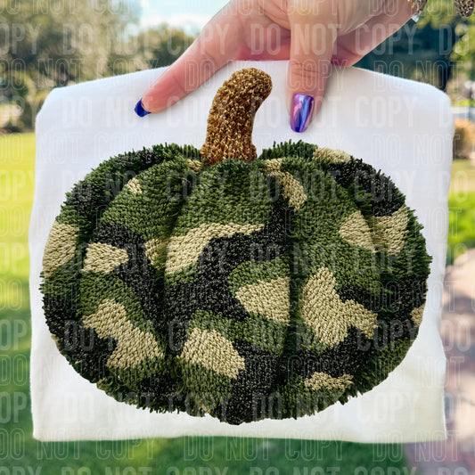 Faux Yarn Camo Pumpkin Tee or Crew