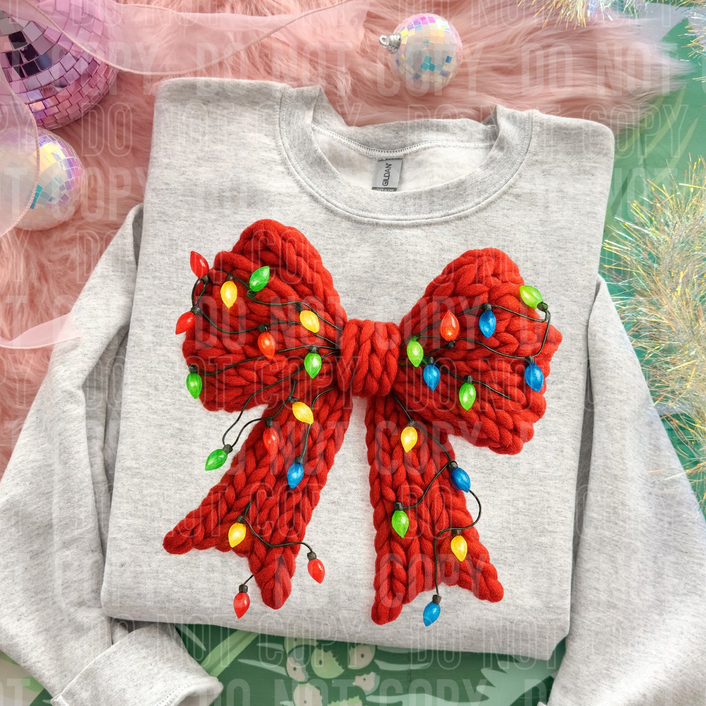 Faux Yarn Xmas Bow Tee or Crew