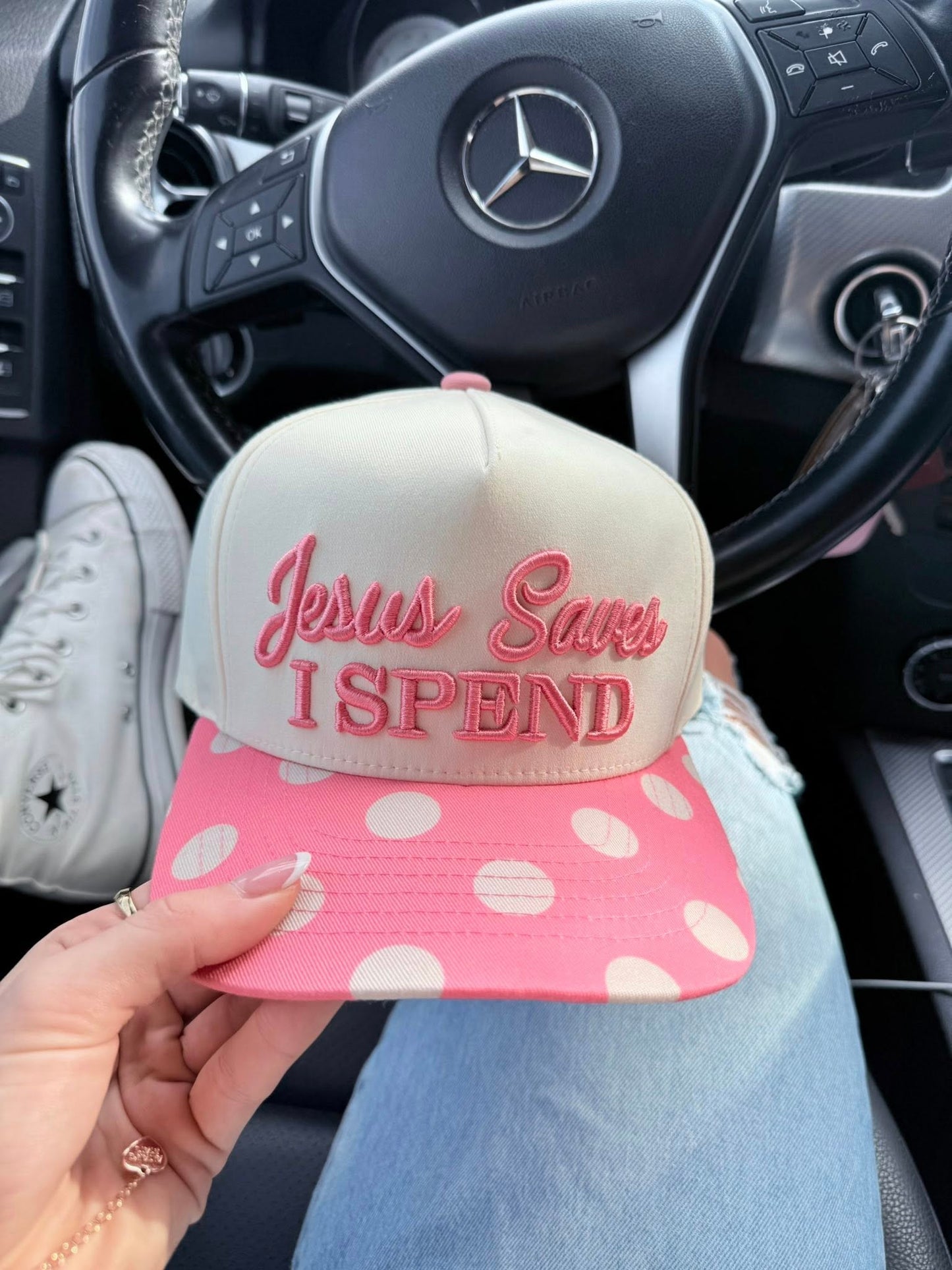 *PRE ORDER* Jesus Saves I Spend Polka Dot Hat