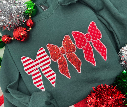 Xmas Bow Embroidered Tee or Crew