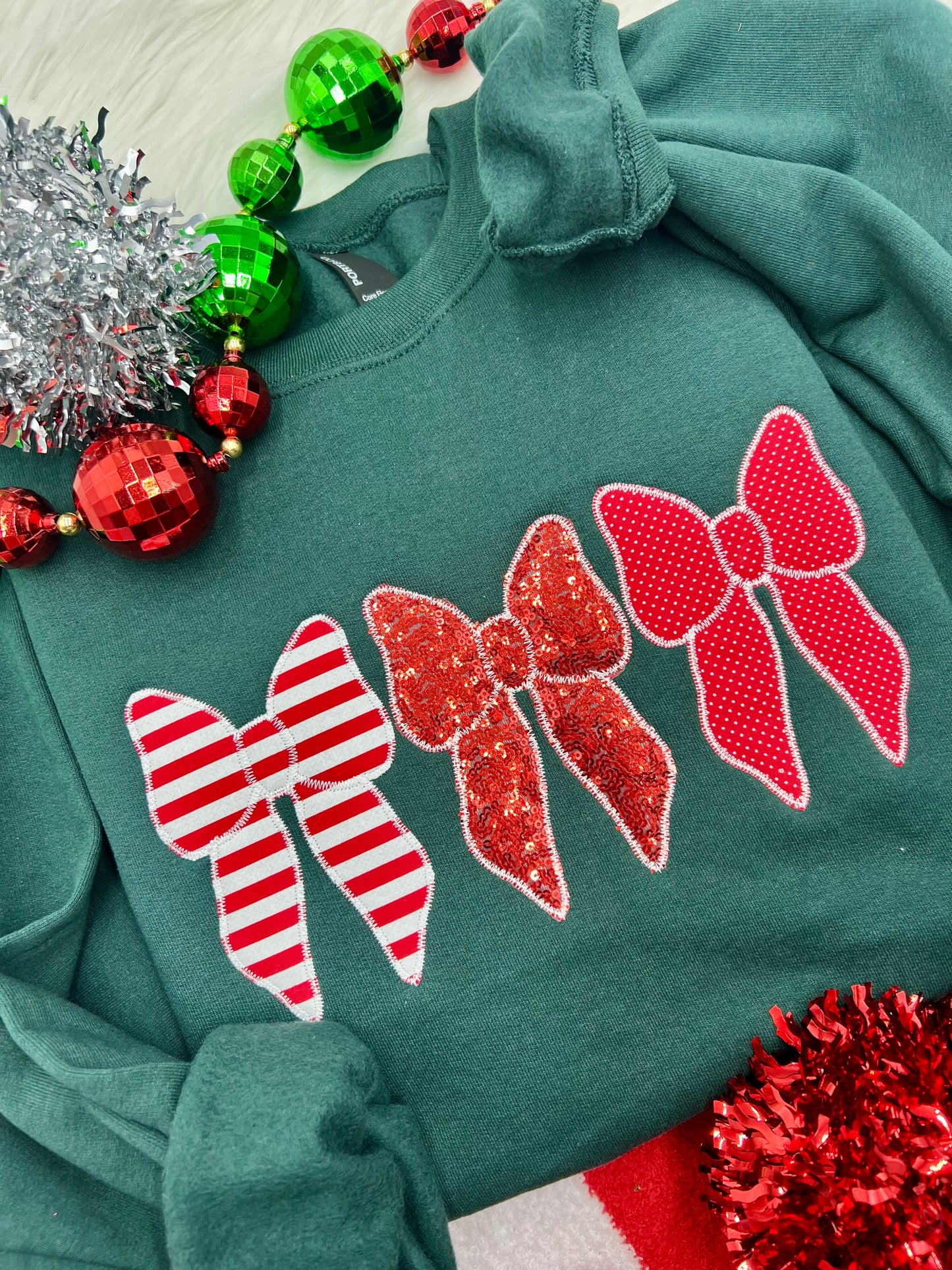 Xmas Bow Embroidered Tee or Crew