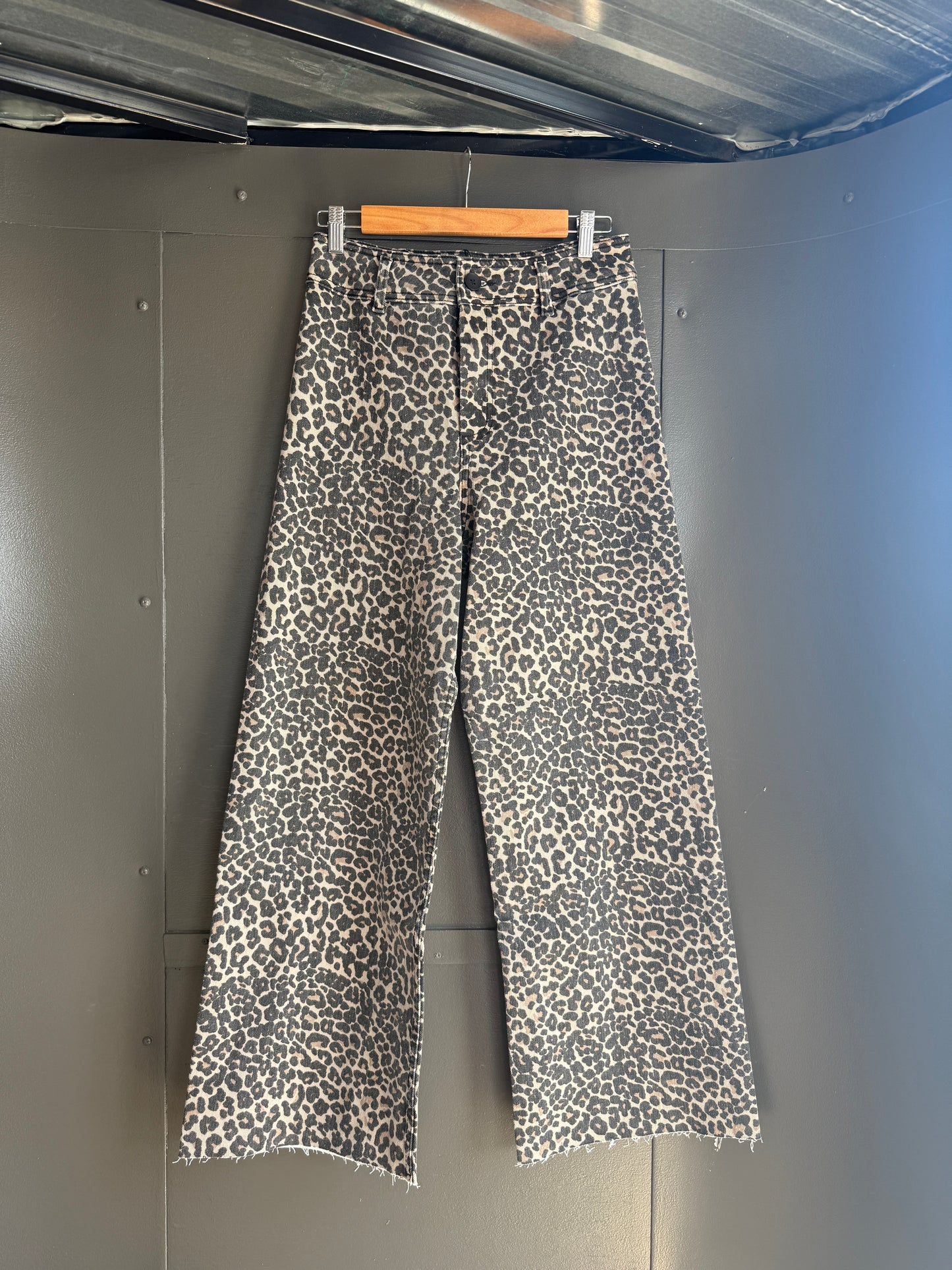 Miou Muse Cheetah Wide Leg Denim Pants - MED