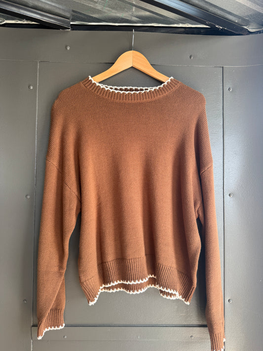 Blu Pepper Brown/White Trim Sweater - 1/1/1