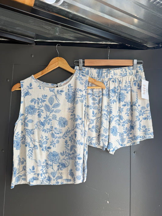 Allie Rose Blue Floral Tank Short Set - 2/0/1