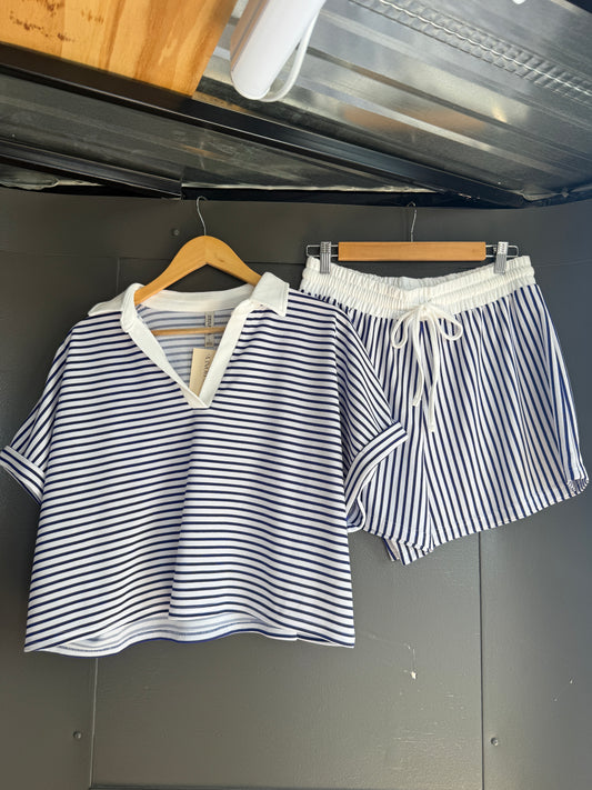 Zenana Blue Stripped Short Set- (2) LRG