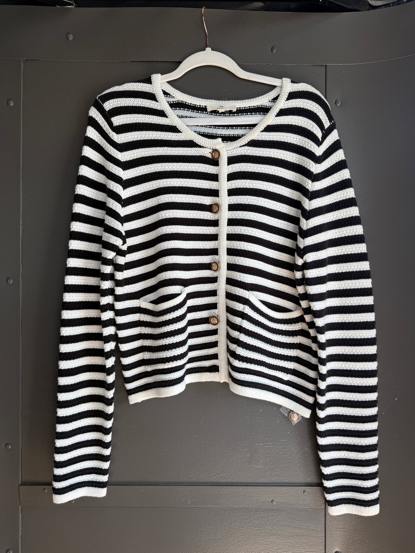 ENTRO STIPPED GOLD BUTTON SWEATER - SMALL & MED