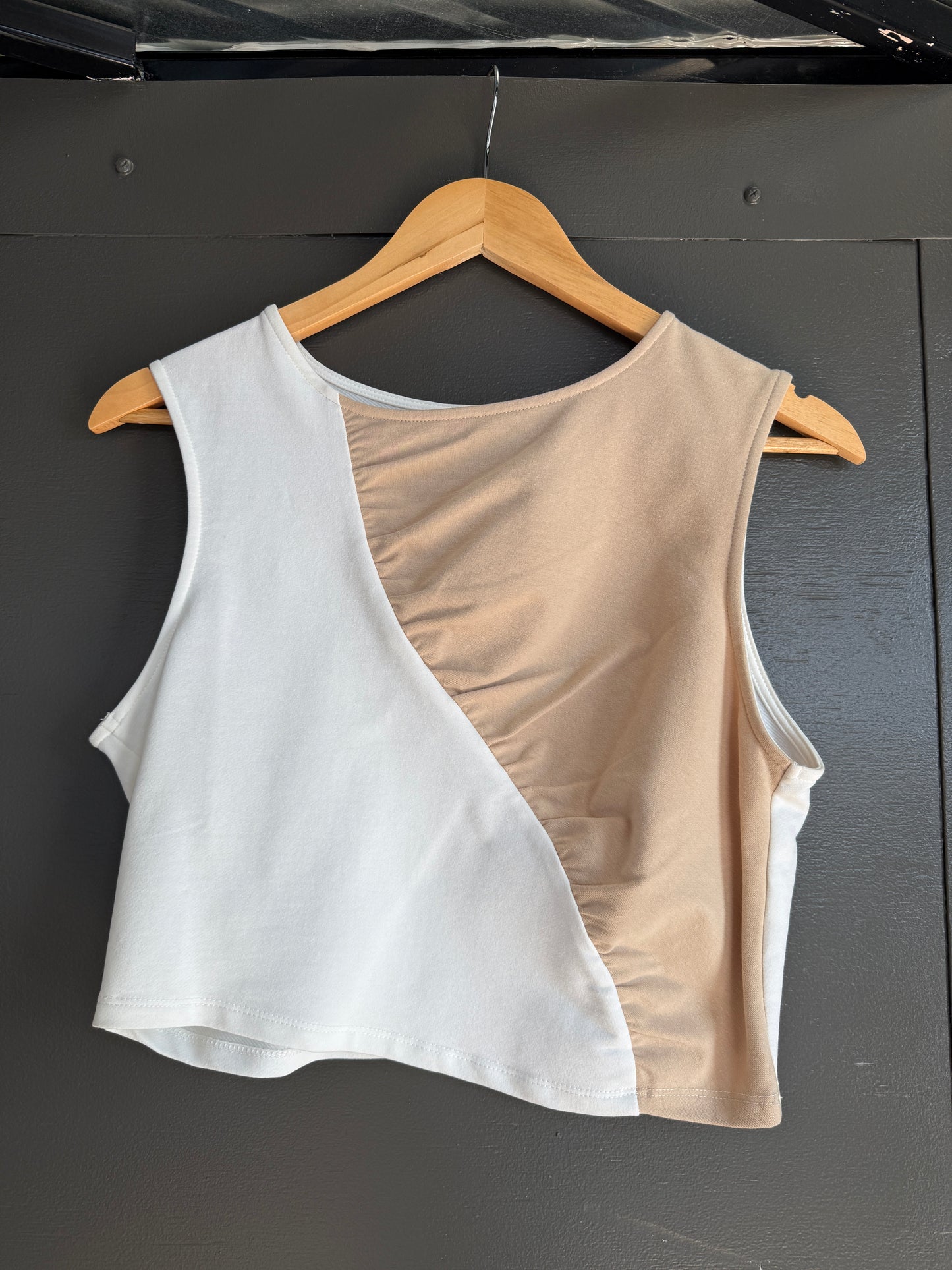 PRETTY DAMAGE WHITE TAN TANK - LARGE