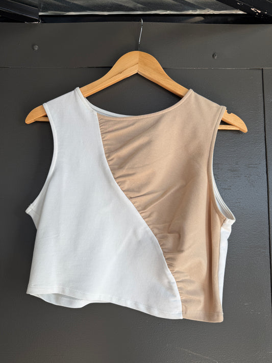 PRETTY DAMAGE WHITE TAN TANK - LARGE